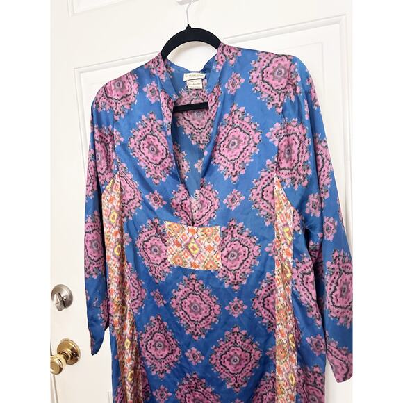 Dries Van Noten Dress Womens XS Kaftan Silk Patterned Midi Boho Artsy Multi Blue - Picture 4 of 8